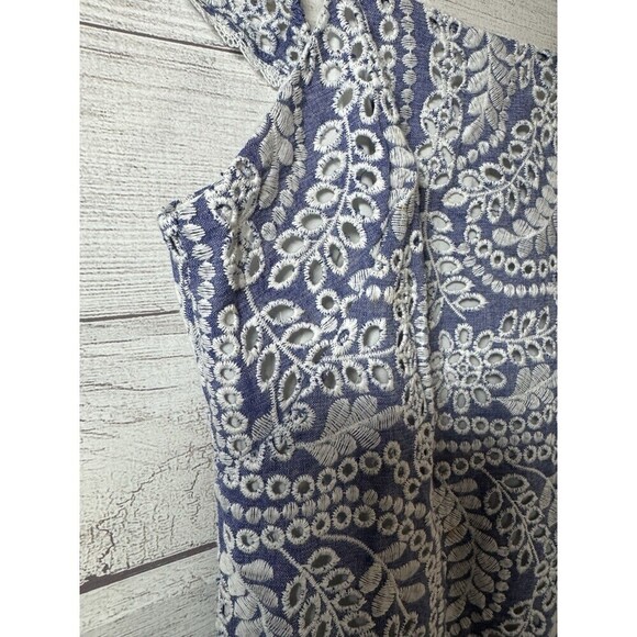 Alice + Olivia 'Honor' Embroidered-Eyelet Cotton Mini-Dress, Chambray  SIZE 4 - Picture 4 of 10